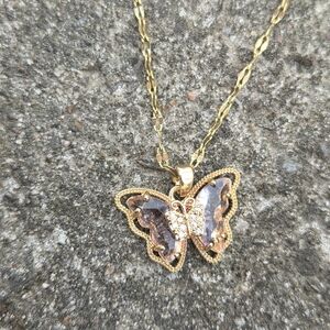 Gold Butterfly Crystal Necklace NWOT